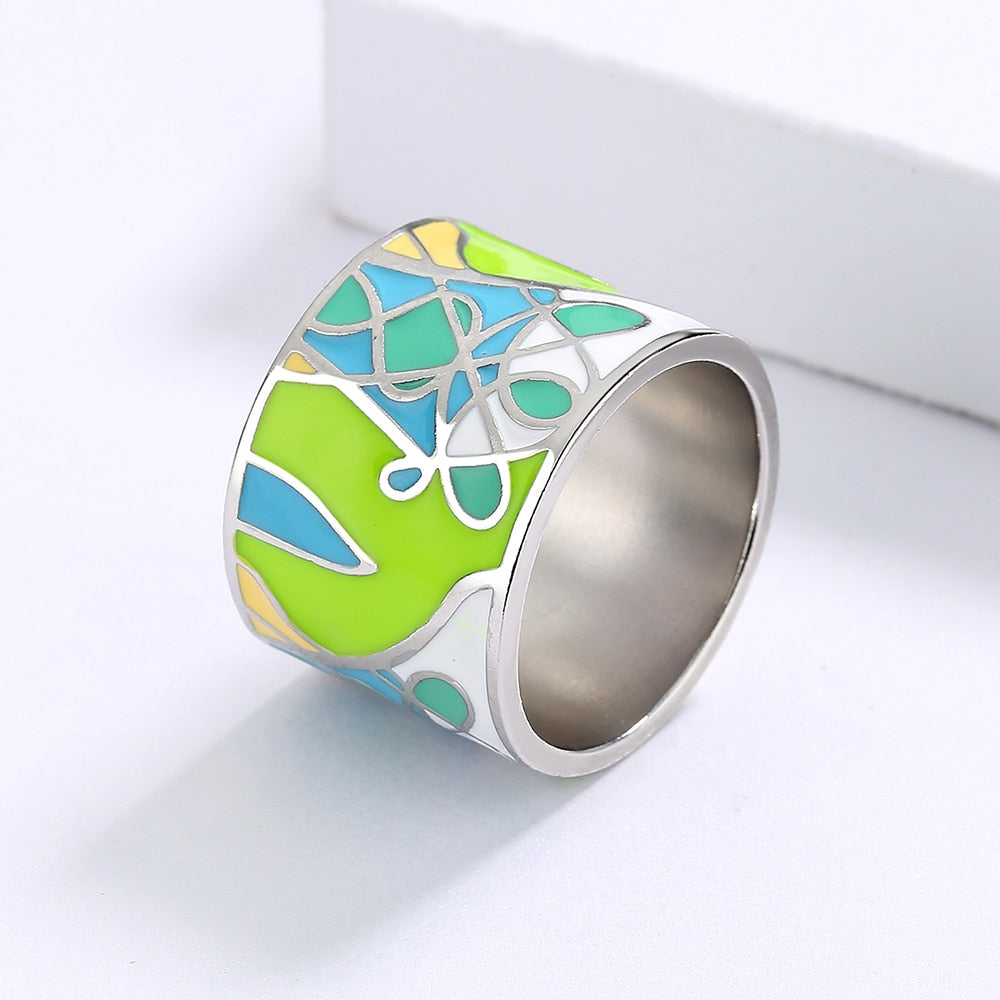 Green Epoxy Enamel Leaf Ring