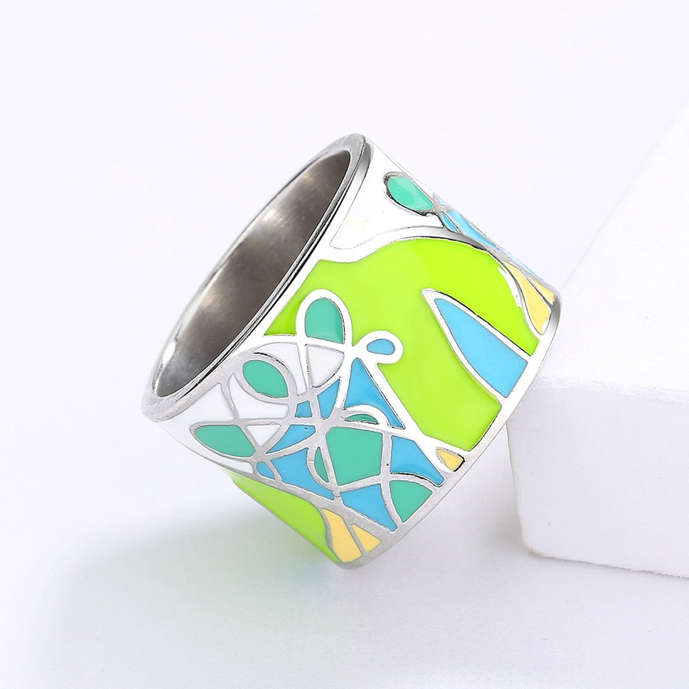 Green Epoxy Enamel Leaf Ring