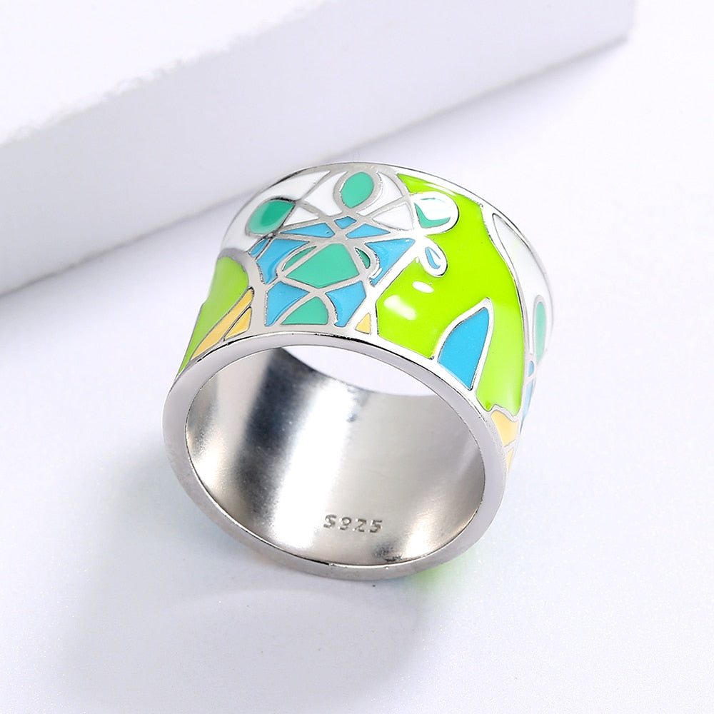 Green Epoxy Enamel Leaf Ring