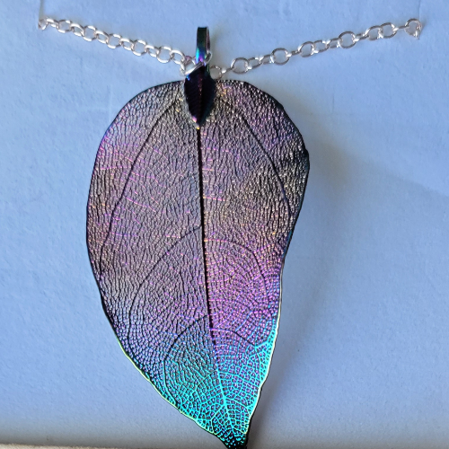 Rainbow Colored Leaf on a Gold Chain