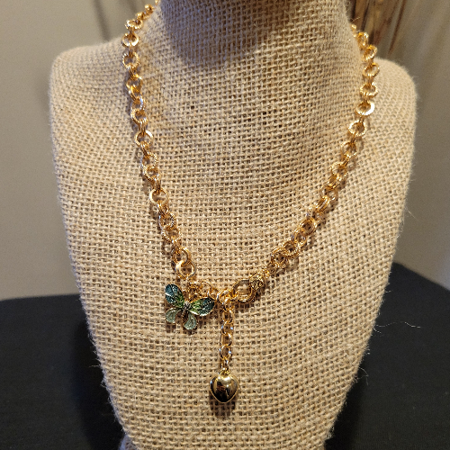 Gold Decorative Chain Link with Heart & Butterfly Dangles