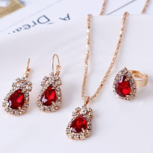 Rose Gold, Red & Clear Rhinestone 3 Pcs