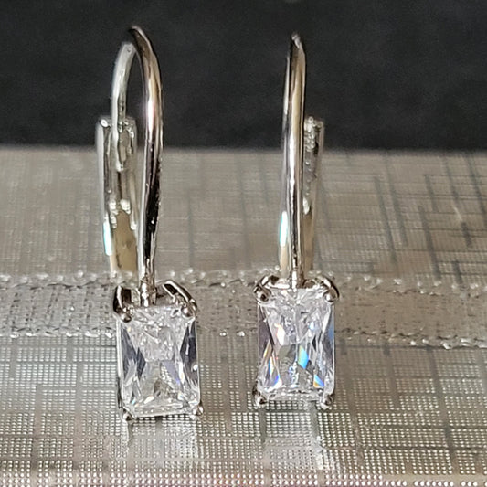 Silver Rectangle Rhinestone Drop Earrings