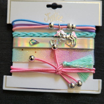 Colorful Rainbow, Pink, Blue Bracelets 5 Pcs