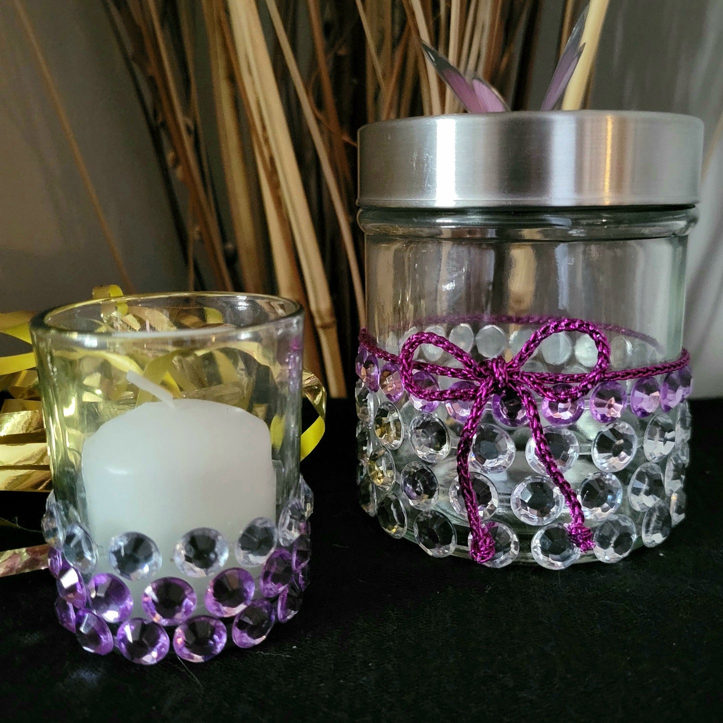 Decorative Jars with Rejuvenating Eucalyptus or Lavender Coconut Epsom Salts with Votive Candle