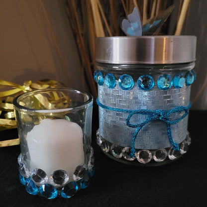 Decorative Jars with Rejuvenating Eucalyptus or Lavender Coconut Epsom Salts with Votive Candle