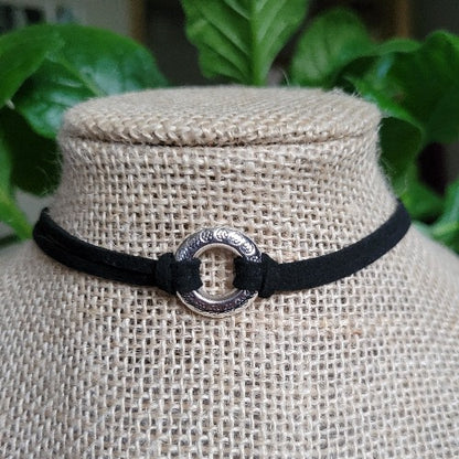 Colored, Black, White Suede Chokers with Silver Rings