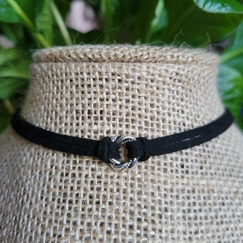 Colored, Black, White Suede Chokers with Silver Rings