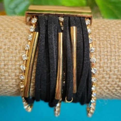 Suede Rhinestone Gold Dividers Leather Wrist Wrap