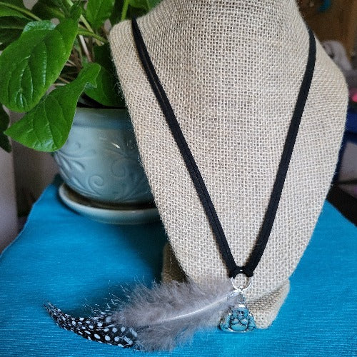 Black & Brown Suede Necklaces with Feather Charms, 69cm