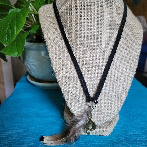 Black & Brown Suede Necklaces with Feather Charms, 69cm