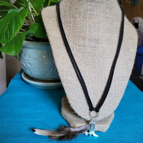 Black & Brown Suede Necklaces with Feather Charms, 69cm