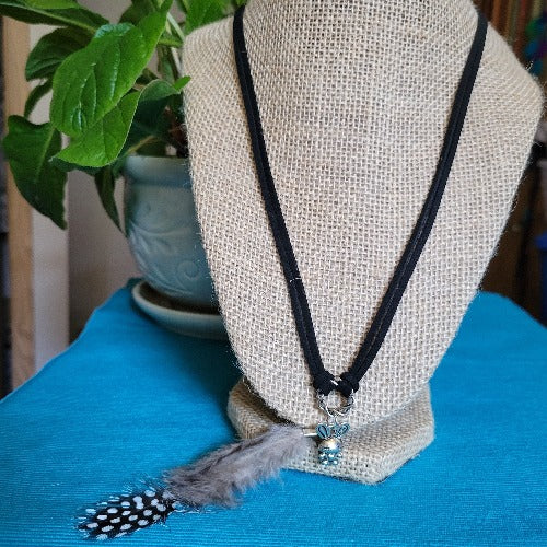 Black & Brown Suede Necklaces with Feather Charms, 69cm