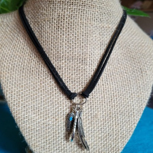 Black & Brown Suede Necklaces with Charms 58cm