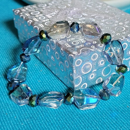 Chunky Irregular Stones & Beads Blue Rhinestone Dividers Wrist Wraps