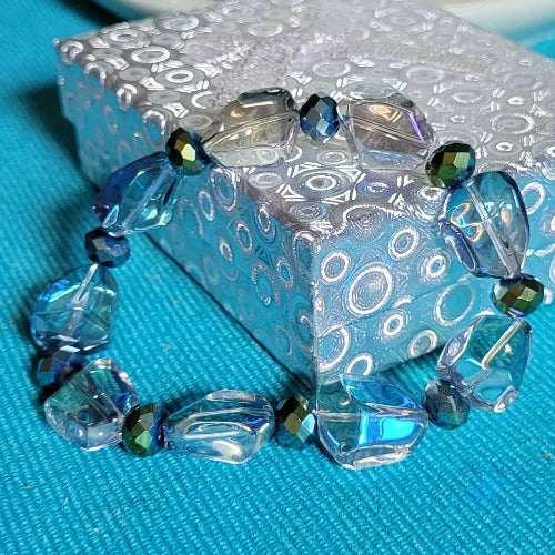 Chunky Irregular Stones & Beads Blue Rhinestone Dividers Wrist Wraps