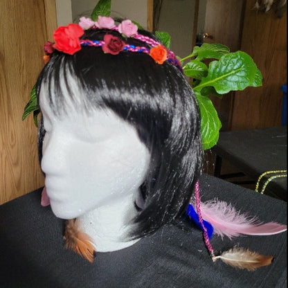 Braided Elastic & Suede Festival Wraps with Flowers, Feathers