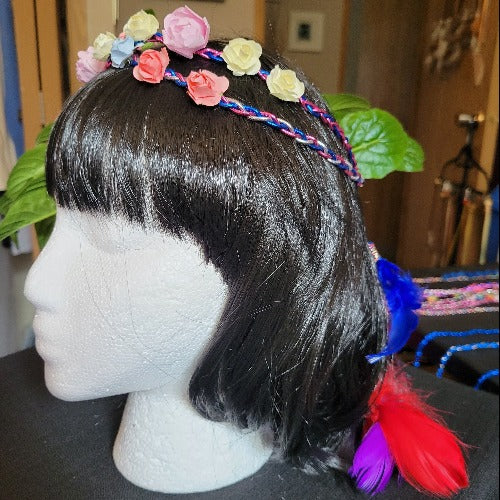 Braided Elastic & Suede Festival Wraps with Flowers, Feathers