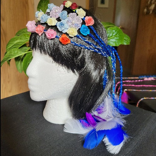Braided Elastic & Suede Festival Wraps with Flowers, Feathers