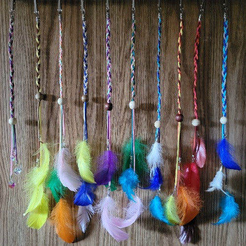 Multi-Colored Braided & Straight Cut Suede Clip On with Feathers, Charms