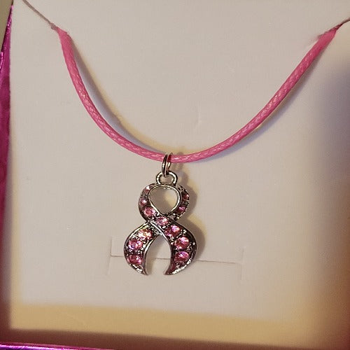 Pink Rhinestone Breast Cancer Ribbon Necklaces