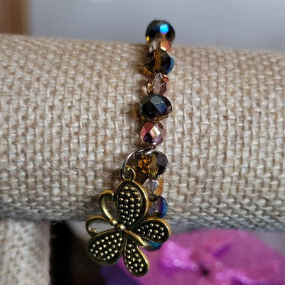 Brown, Bronze, Blue Beaded Elastic Wrist Wraps with Charms