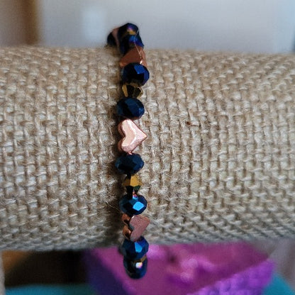 Brown, Bronze, Blue Beaded Elastic Wrist Wraps with Charms