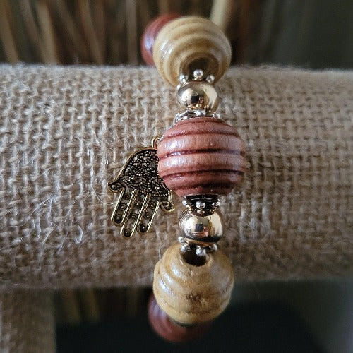 Brown Wooden Beads with Rhinestones Dividers Charms Bracelets