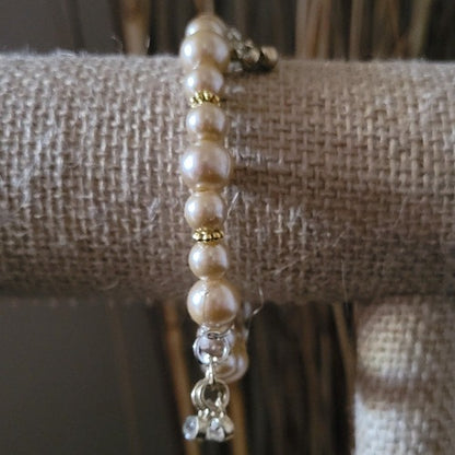 Champagne Beaded Wire & Elastic Bracelets with Charms