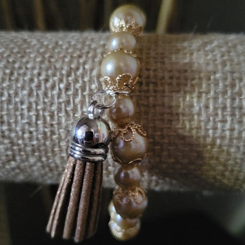 Champagne Beaded Wire & Elastic Bracelets with Charms