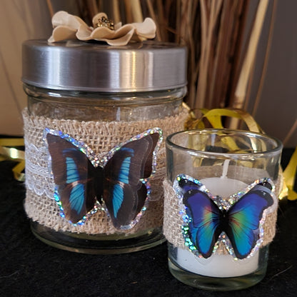 Decorative Jars with Rejuvenating Eucalyptus or Lavender Coconut Epsom Salts with Votive Candle