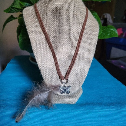 Black & Brown Suede Necklaces with Feather Charms, 69cm