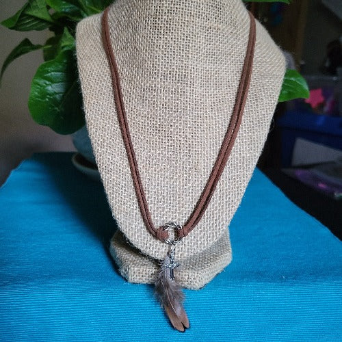 Black & Brown Suede Necklaces with Feather Charms, 69cm