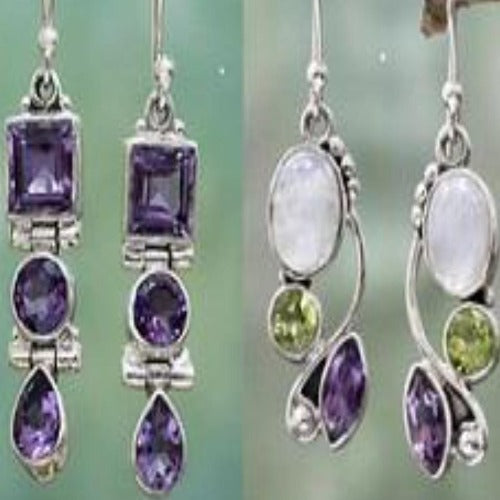 Vintage Silver, White & Purple Earrings 2 Pairs