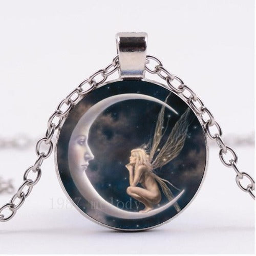 Black, Silver, Bronze Medallions with Fairy Staring at the Moon