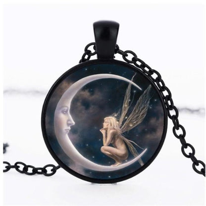 Black, Silver, Bronze Medallions with Fairy Staring at the Moon