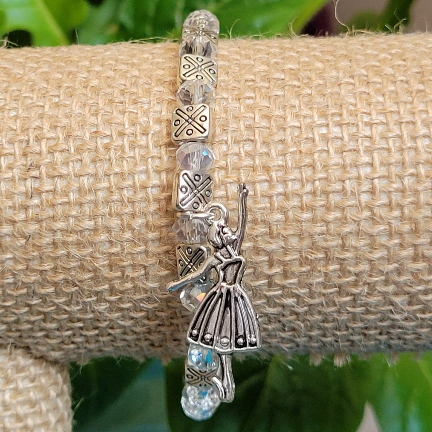 Crystal Beads with Square Silver Dividers & Ballerina Charm