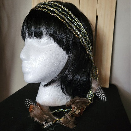 Bohemian Braided Festival Elastic Wraps with Feathers