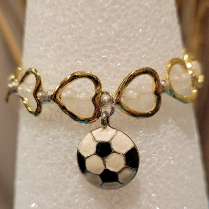 Silver & Gold Heart Shaped Wrist Wraps with Soccer Charms, Signature Pieces