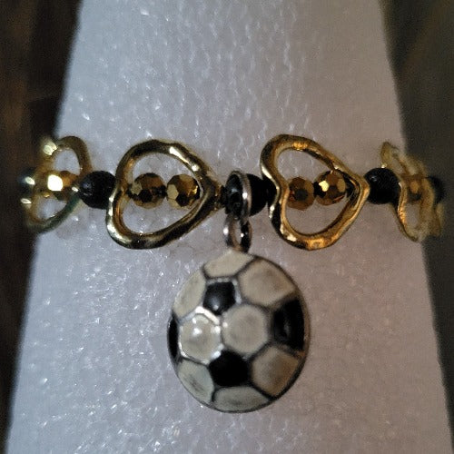 Silver & Gold Heart Shaped Wrist Wraps with Soccer Charms, Signature Pieces