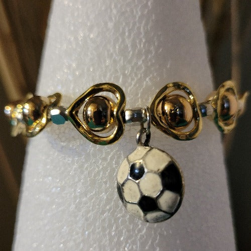 Silver & Gold Heart Shaped Wrist Wraps with Soccer Charms, Signature Pieces