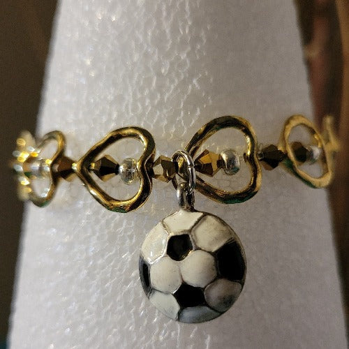 Silver & Gold Heart Shaped Wrist Wraps with Soccer Charms, Signature Pieces