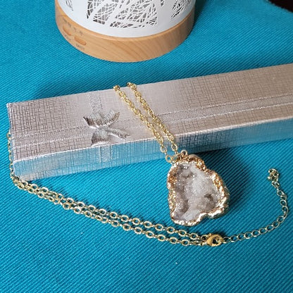 Crystal Encased Stone in Silver & Gold Necklace 20in 50cm