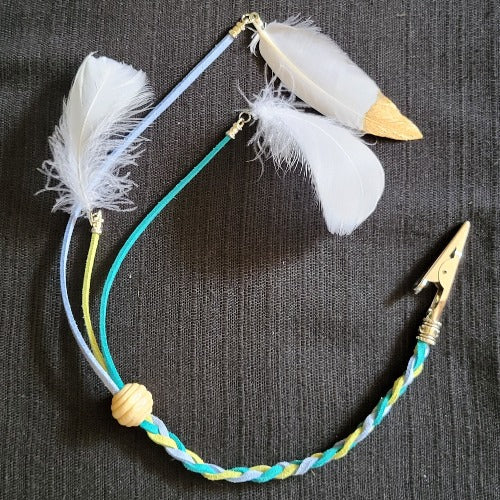 Multi-Colored Braided & Straight Cut Suede Clip On with Feathers, Charms