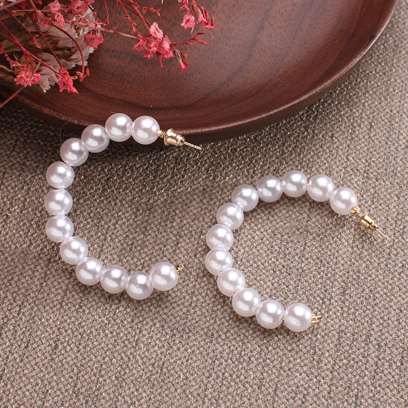 Korean Fashion Pearl Hoops