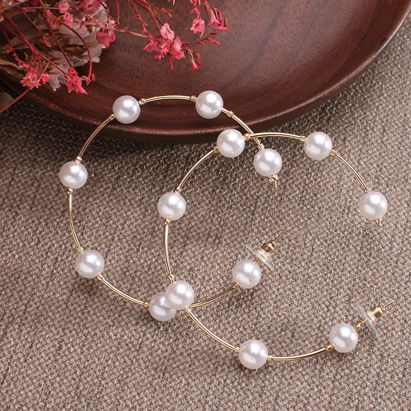 Korean Fashion Pearl Hoops