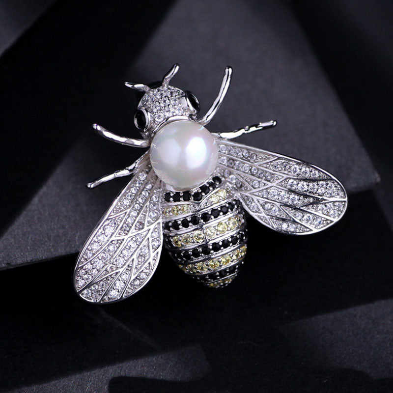 Silver and Gold Crystal Bumble Bee Brooches