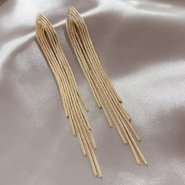 Vintage Gold Long Tassel Drop Earrings