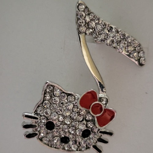 Silver & Rhinestone Hello Kitty Cat/Musical Note Pin