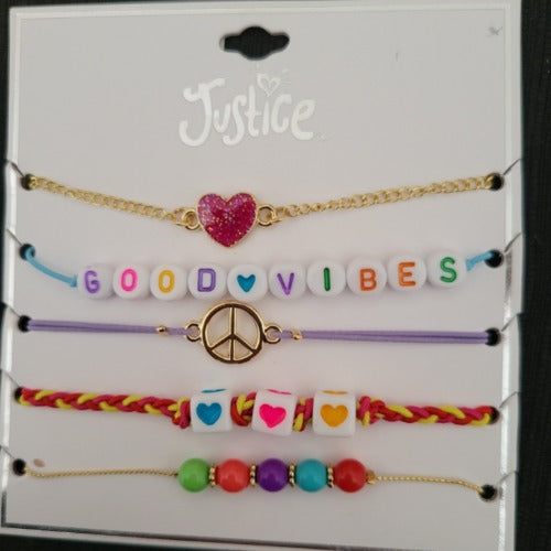 Love Peace Hearts Bead, Chain, Elastic Bracelet 5 Pcs.